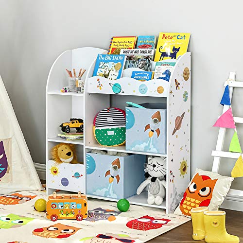 SONGMICS Organizador de Juguetes y Libros para Niños, Estantería de Almacenamiento Multifuncional con 2 Cajas, Gran Capacidad, Tema Universal, para Dormitorio, Salón, Blanco GKR42WT