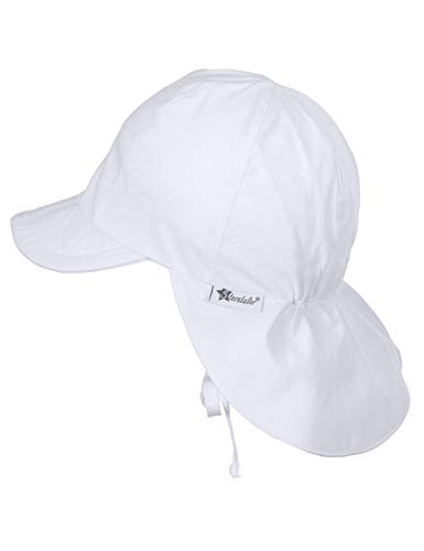 Sterntaler Gorro con visera y protector de cuello, Con cintas, Edad: 9-12 meses, Tamaño: 47, Blanco