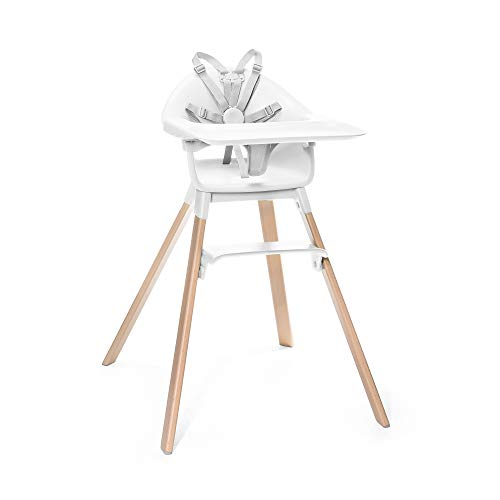 STOKKE® Clikk™ - Trona de madera con arnés y bandeja │ Silla de bebé para comer con asiento y reposapiés ajustables │ Portátil │ color: White