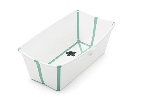 STOKKE® Flexi Bath® - Bañera bebé plegable con asiento para recién nacidos │ Piscina portátil para niños hasta los 4 años - Color: White Aqua