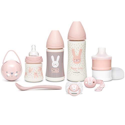 Suavinex 306625 - Set Premium 8 Productos para Recién Nacido (Biberón 150ml, 270ml y 360ml, Dosificador de leche, Chupete fisiológico 2-4 meses, Broche cinta y Cuchara) Whiskers Rosa