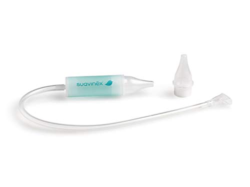 Suavinex - Aspirador nasal bebé +0 meses con boquilla anatómica y tubo flexible. Alivia La Mucosidad del bebé. incluye Recambio y Esponjita desechable. 0% BPA