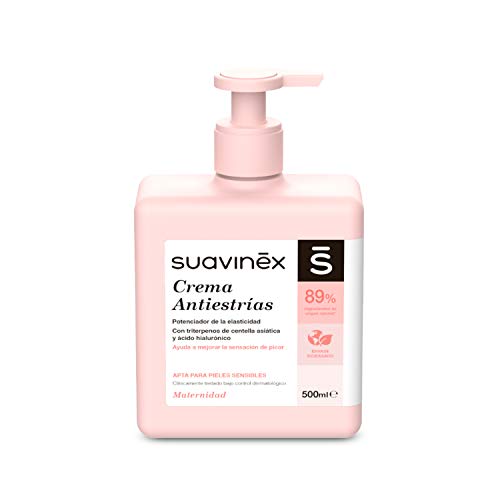 Suavinex – Crema antiestrías para embarazadas. Previene La Formación de estrías y Potencia la Elasticidad. Apta para pieles Sensibles. con Olor Agradable. 89% Ingredientes de Origen Natural, 500ml