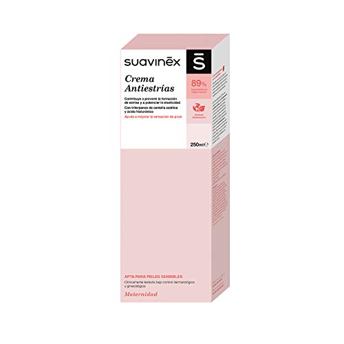 Suavinex – Crema antiestrías para embarazadas. Previene La Formación de estrías y Potencia la Elasticidad. Apta para pieles Sensibles. con Olor Agradable. 89% Ingredientes de Origen Natural, 250ml