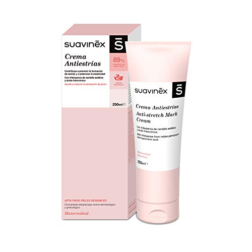 Suavinex – Crema antiestrías para embarazadas. Previene La Formación de estrías y Potencia la Elasticidad. Apta para pieles Sensibles. con Olor Agradable. 89% Ingredientes de Origen Natural, 250ml