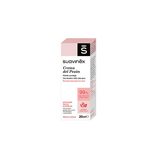 Suavinex – Crema del pezón para embarazadas. Permite Amamantar sin lavar. 99% Ingredientes de Origen Natural. evita la Sequedad y Formación de Grietas, 20ml