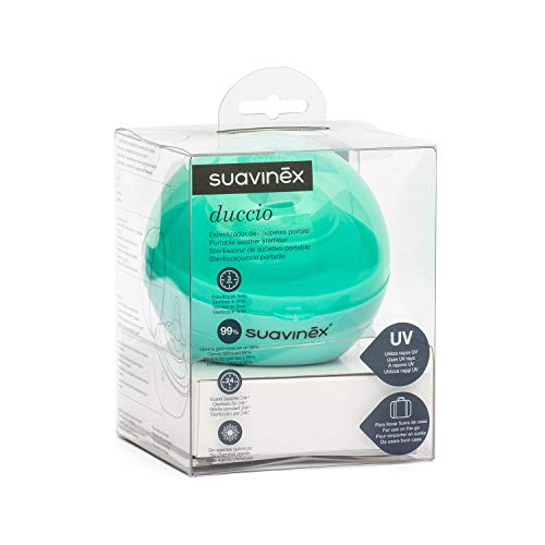 Suavinex - Esterilizador de chupetes portátil de luz Ultravioleta Uv. Esteriliza en 3 Minutos. con USB o con Pilas. elimina el 99% de los Gérmenes. color Verde