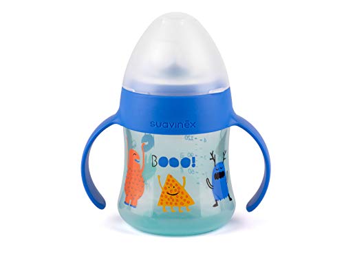 Suavinex First 303612 Biberón Personalizado Booo 4 Meses +, 150 ml, Azul