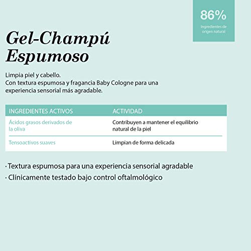 Suavinex – Gel-champú espumoso para bebés. No Pica en los Ojos. Textura Espumosa y Fragancia Baby cologne. 86% Ingredientes de Origen Natural. Gel-champú para piel y cabello, 500ml