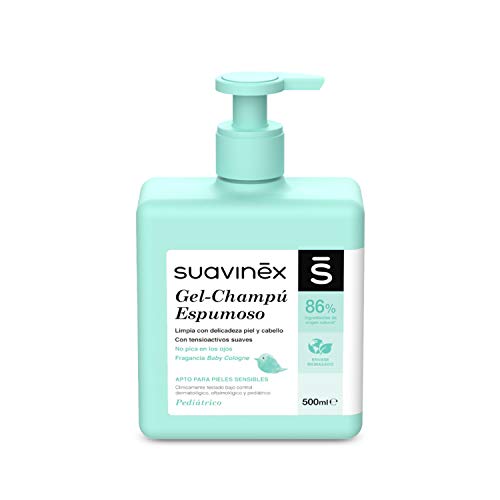 Suavinex – Gel-champú espumoso para bebés. No Pica en los Ojos. Textura Espumosa y Fragancia Baby cologne. 86% Ingredientes de Origen Natural. Gel-champú para piel y cabello, 500ml