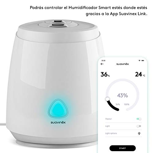 Suavinex, Humidificador Smart para Bebés (Silencioso, de Vapor Frío, Ultrasónico, Aromaterapia, Luz Nocturna Led, Control con Aplicación Móvil, Compatible con Alexa y Google Assistant)