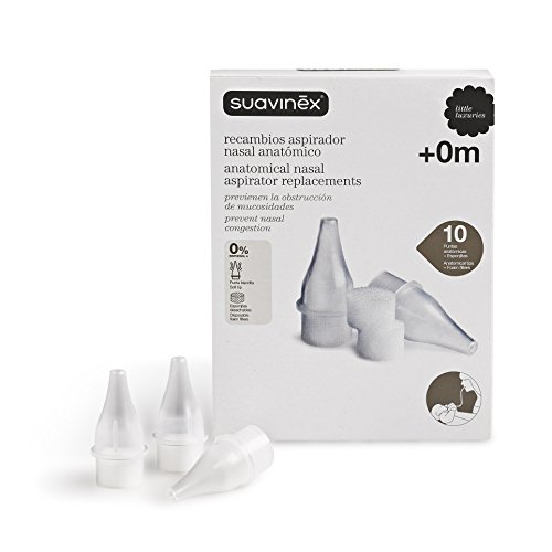 Suavinex - Pack 10 recambios Aspirador nasal anatómico. para bebés +0 meses. 10 puntas blanditas + 10 Esponjitas desechables. 0% BPA