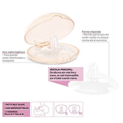 Suavinex - Pack 2 Unidades de Pezoneras de Silicona Talla S. Protegen las Irritaciones del Pezón. Incluye Cajita Higiénica Para Transportarlas