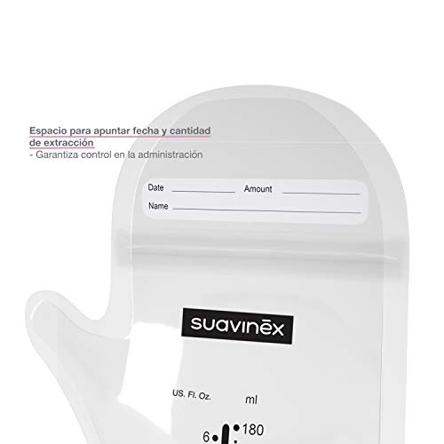 Suavinex - Pack 25 Bolsas Almacenaje de Leche Materna Pre-Esterilizadas. Ahorro de Leche Materna. Bolsas Almacenaje 180ml, 25 unidades