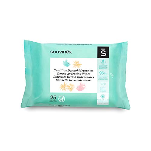 Suavinex – Pack 25 Toallitas Dermohidratantes para bebé. Toallitas Aptas para pieles Atópicas. 96% Ingredientes de Origen Natural. con Camomila y Aloe Vera. Toallitas 100% Biodegradables, 25 Unidades