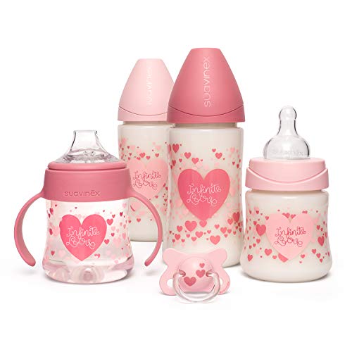 Suavinex, Pack Ahorro Little Star 4 biberones + Chupete -2-4 meses, Rosa