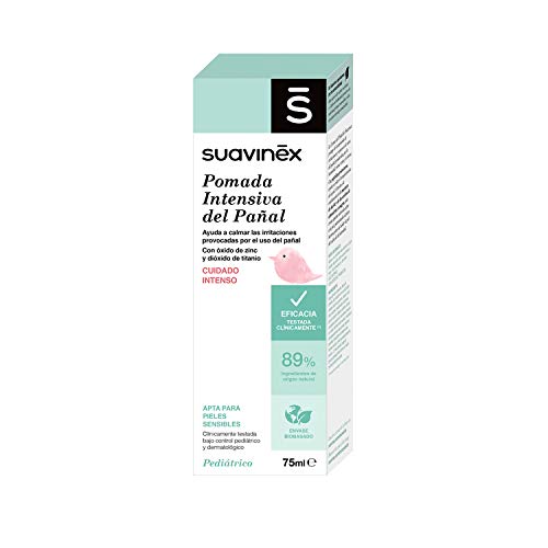 Suavinex – Pomada Intensiva de pañal para bebés. Cuidado Intenso para pieles muy Sensibles. Pomada del Pañal con Textura Pomada Untosa. 89% Ingredientes de Origen Natural, 75ml