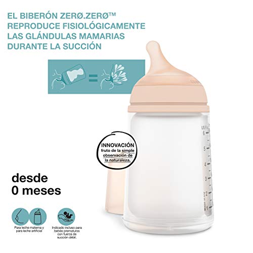 Suavinex Set Biberón Zero-Zero Anticólicos con Tetina y Bolsa Anticólicos de Recambio, 270ml, Flujo Medio, Blanco