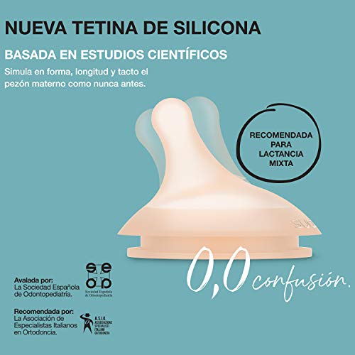 Suavinex Set Biberón Zero-Zero Anticólicos con Tetina y Bolsa Anticólicos de Recambio, 270ml, Flujo Medio, Blanco