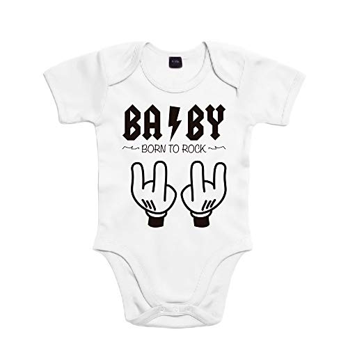 SUPERMOLON Body bebé algodón Baby Born to rock 3 meses Blanco Manga corta