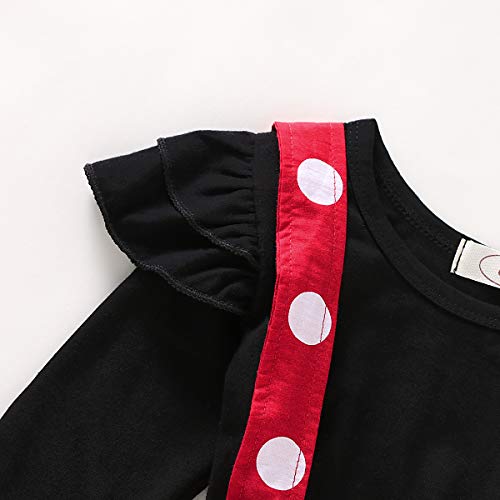 T TALENTBABY - Conjunto de 2 piezas de vestido de manga larga y corta con volantes y falda a cuadros Negro rojo (manga larga). 2-3 Años