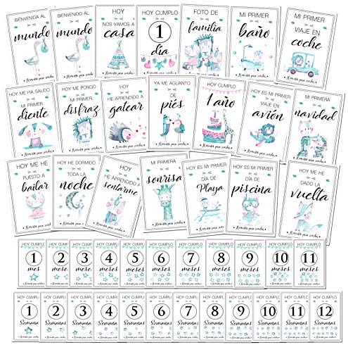 Tarjetas bebé primer año español, 44 tarjetas baby cards, Baby milestones cards. Tarjetas baby cards para hacer fotos al bebe en su primer año de vida.