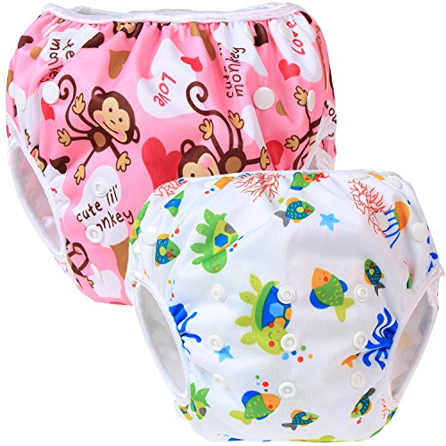 Teamoy Pañal Bañador (2 piezas) Pañal de natar Pantalones de entrenamiento,Mono Rosa+Pescado