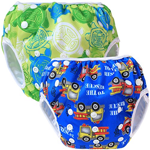 Teamoy Pañal Bañador (2 piezas) Pañal de natar Pantalones de entrenamiento,Tortuga+Azul del coche