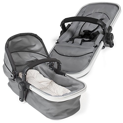 tectake 800043 - Cochecito para Bebés, Carrito con Capazo, 3 Ruedas, con Giro de 360°- disponible en varios Colores (Gris | No. 400829)