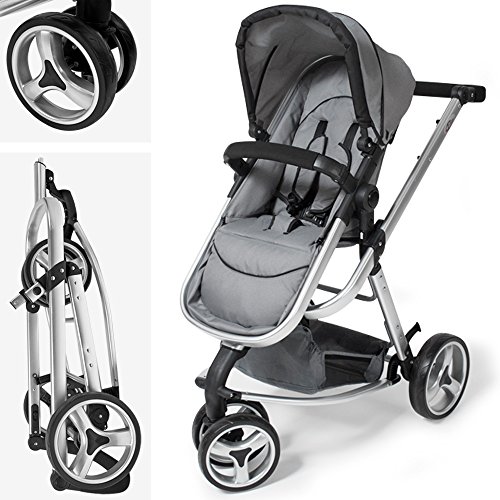 tectake 800043 - Cochecito para Bebés, Carrito con Capazo, 3 Ruedas, con Giro de 360°- disponible en varios Colores (Gris | No. 400829)