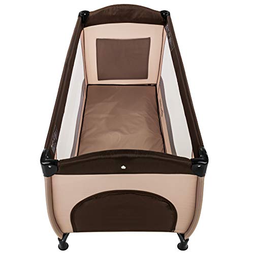 TecTake Cuna de viaje bebe plegable con bolsa de transporte - disponible en diferentes colores - (Café | no. 402417)