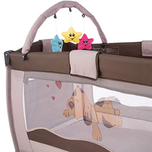 TecTake Cuna infantil de viaje de altura ajustable con acolchado para bebé - disponible en diferentes colores - (Coffee | 400466)