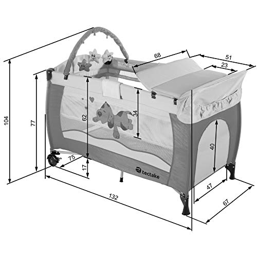 TecTake Cuna infantil de viaje de altura ajustable con acolchado para bebé - disponible en diferentes colores - (Coffee | 400466)