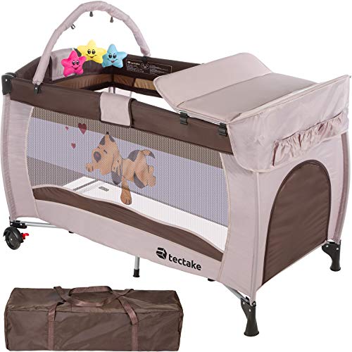 TecTake Cuna infantil de viaje de altura ajustable con acolchado para bebé - disponible en diferentes colores - (Coffee | 400466)