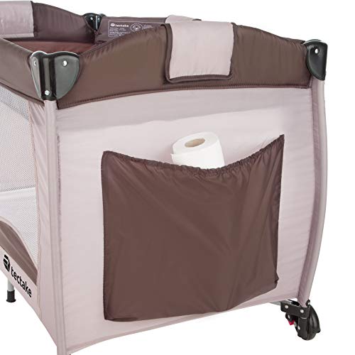 TecTake Cuna infantil de viaje de altura ajustable con acolchado para bebé - disponible en diferentes colores - (Coffee | 400466)