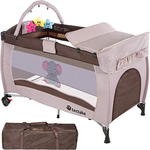 TecTake Cuna infantil de viaje portátil altura ajustable con acolchado para bebé - disponible en diferentes colores - (Marrón Café | No. 402203)