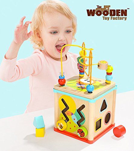 The Wooden Toy Factory - Cubo de Actividades 5 en 1 - Juguete de Madera Educativo para Bebés Niños y Niñas Pequeños - No Requiere Montaje