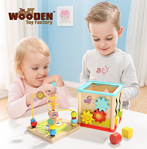 The Wooden Toy Factory - Cubo de Actividades 5 en 1 - Juguete de Madera Educativo para Bebés Niños y Niñas Pequeños - No Requiere Montaje