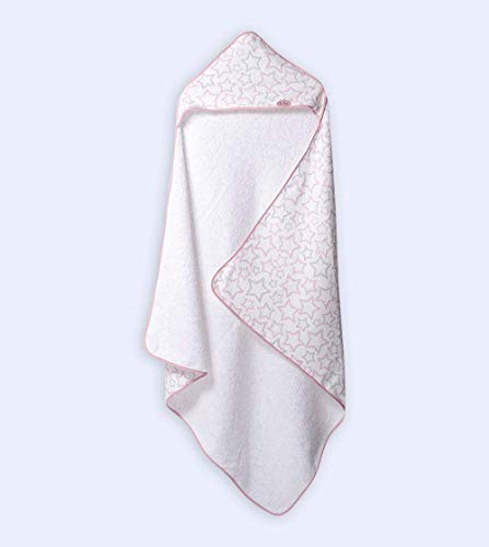 Ti TIN - Capa de Baño de Bebé con Capucha Rizo Toalla 100% Algodón | Toalla de Bebé con Capucha Suave y Absorbente con un Diseño Stars de Estrellitas Color Rosa, 100x100 cm