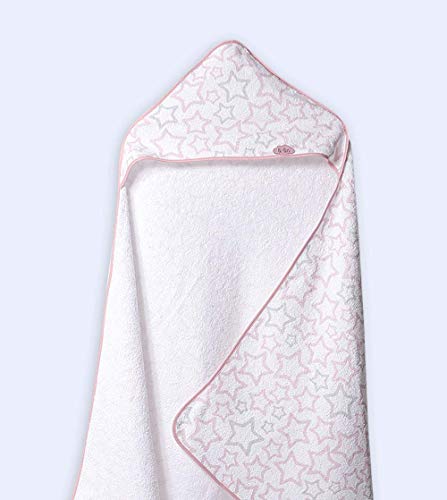 Ti TIN - Capa de Baño de Bebé con Capucha Rizo Toalla 100% Algodón | Toalla de Bebé con Capucha Suave y Absorbente con un Diseño Stars de Estrellitas Color Rosa, 100x100 cm