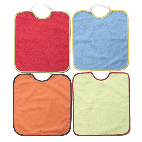 TI TIN Pack 4 Baberos Impermeables para Bebé con Cierre con Goma 90% Algodón - 10% Poliéster con Forro de Vinilo | Lote de 4 Baberos para Bebés de Más de 1 Año, 32x36 cm