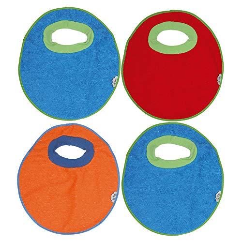 Ti TIN Pack 4 Baberos Impermeables para Bebés de Más de 1 año con Cuello de Goma Elástica | Babero con Toalla de Rizo Forrado con Plástico Compuesto de 90% Algodón y 10% Poliéster, 32x36 cm