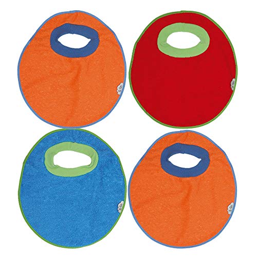 Ti TIN Pack 4 Baberos Impermeables para Bebés de Más de 1 año con Cuello de Goma Elástica | Babero con Toalla de Rizo Forrado con Plástico Compuesto de 90% Algodón y 10% Poliéster, 32x36 cm