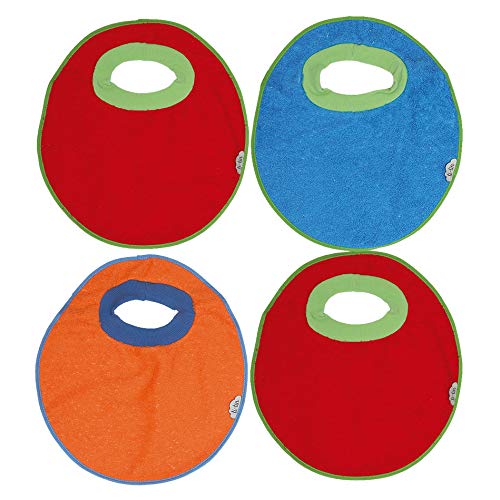 Ti TIN Pack 4 Baberos Impermeables para Bebés de Más de 1 año con Cuello de Goma Elástica | Babero con Toalla de Rizo Forrado con Plástico Compuesto de 90% Algodón y 10% Poliéster, 32x36 cm