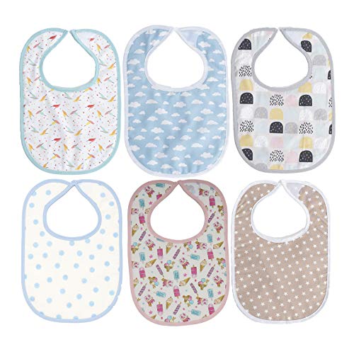 Ti TIN - Pack 8 Baberos Estampados Impermeables para Bebé | Lote de 8 Baberos Transpirables con Cierre de Cinta de Autocierre para bebés de 0 a 8 meses, 19x27 cm