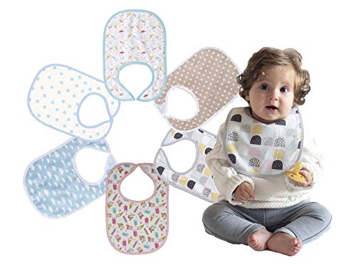 Ti TIN - Pack 8 Baberos Estampados Impermeables para Bebé | Lote de 8 Baberos Transpirables con Cierre de Cinta de Autocierre para bebés de 0 a 8 meses, 19x27 cm