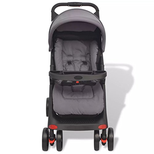 tidyard Plegable Silla de Paseo Cochecito de Bebé con Compartimento de Almacenaje y 2 Portavasos en el Mango,Capacidad de Peso 15kg Acero y Tela Oxford 102x52x100cm(Desplegada) Gris y Negro