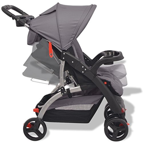 tidyard Plegable Silla de Paseo Cochecito de Bebé con Compartimento de Almacenaje y 2 Portavasos en el Mango,Capacidad de Peso 15kg Acero y Tela Oxford 102x52x100cm(Desplegada) Gris y Negro