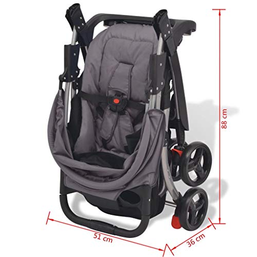 tidyard Plegable Silla de Paseo Cochecito de Bebé con Compartimento de Almacenaje y 2 Portavasos en el Mango,Capacidad de Peso 15kg Acero y Tela Oxford 102x52x100cm(Desplegada) Gris y Negro