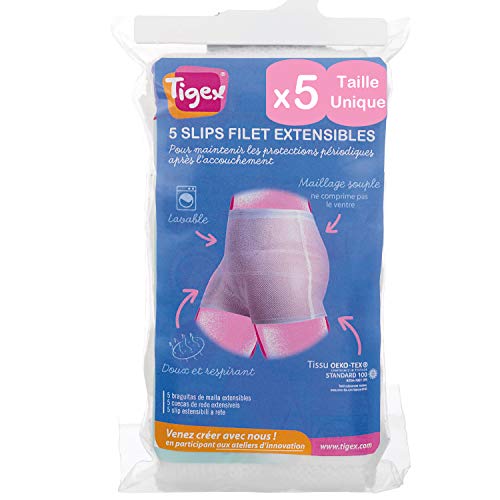 Tigex - Pack de 5 bragas de malla extensible, talla única, color blanco